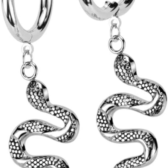 Sterling Silver 18GA Snake Dangling Hoop Earrings for Women, Hinged Design, No G - Picture 1 of 4